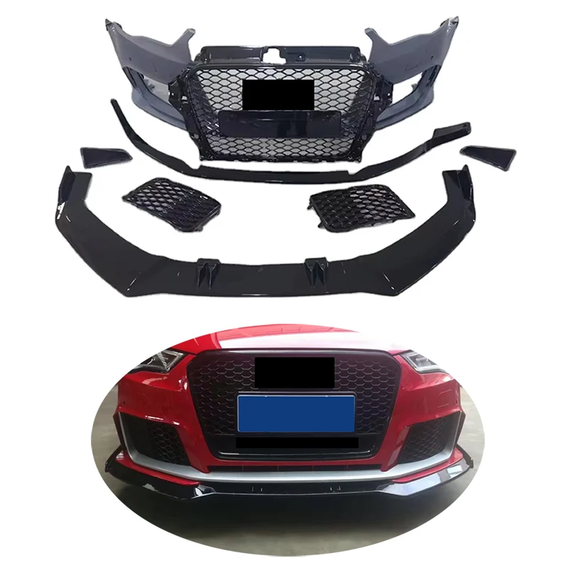 

Car Body Kit Front Bumper with Honeycomb Grille with Front Lip for A3 S3 Upgrade to RS3 with Quattro 2014-2016