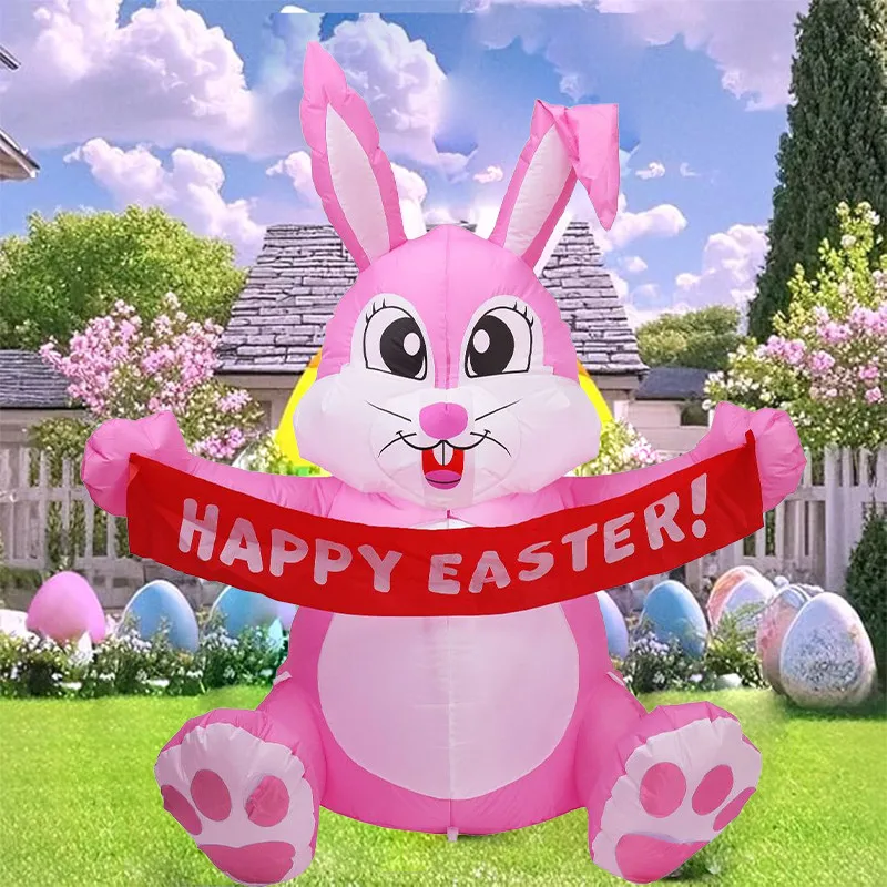 

5 FT Easter Pink Bunny Inflatable Lighted Yard Decorations LED Blow up Rabbit