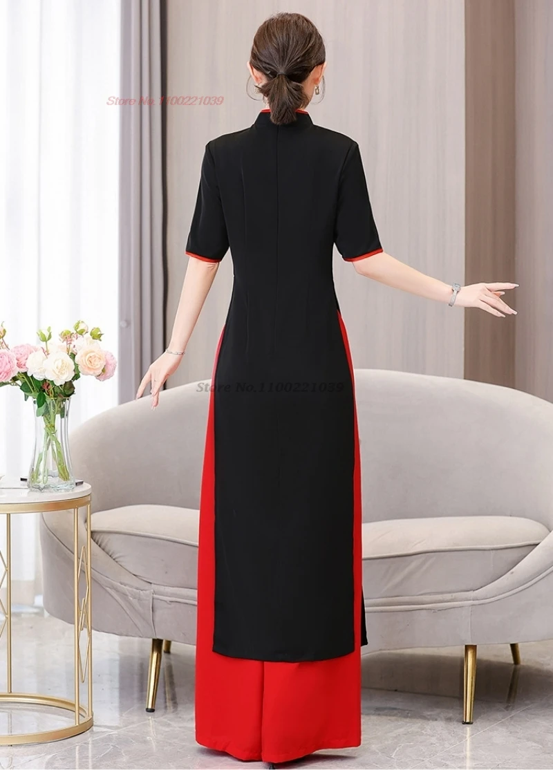 2026 traditional vietnam aodai dress+pants set national flower embroidery ao dai improved qipao dress banquet party dance dress