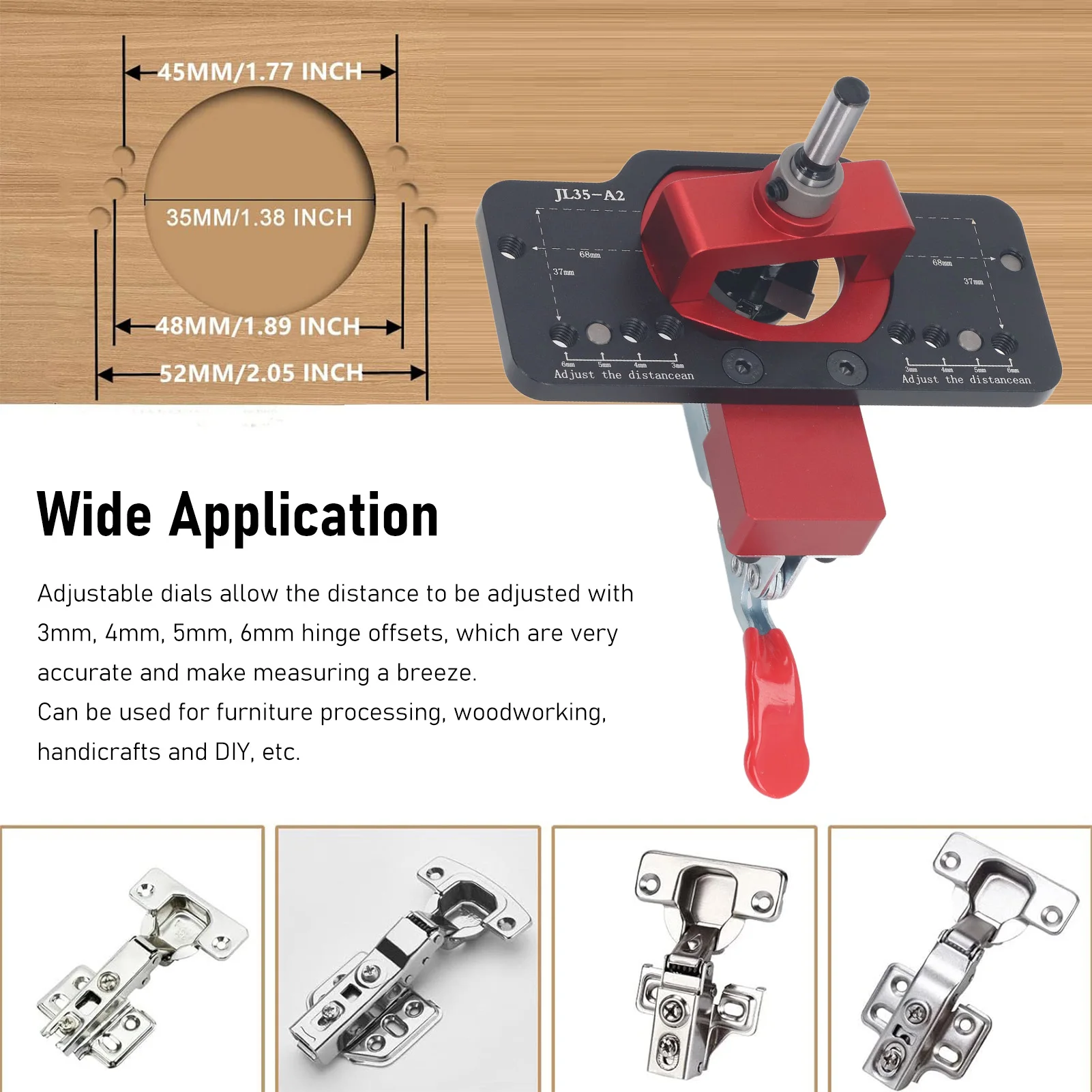 JL35-A2 Maschera per foratura cerniera Guida per fori Maschera per cerniera per porta nascosta da 35 mm in lega di alluminio per installazione di porte e armadietti