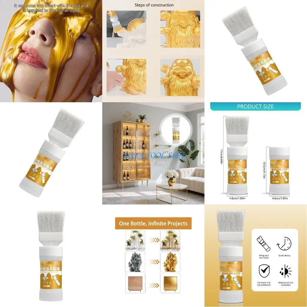 

L8RC Portable Gold Paint Pen Brush Paint Door Renovation With Water Based Paint Railing Iron Metal Paint for Furniture