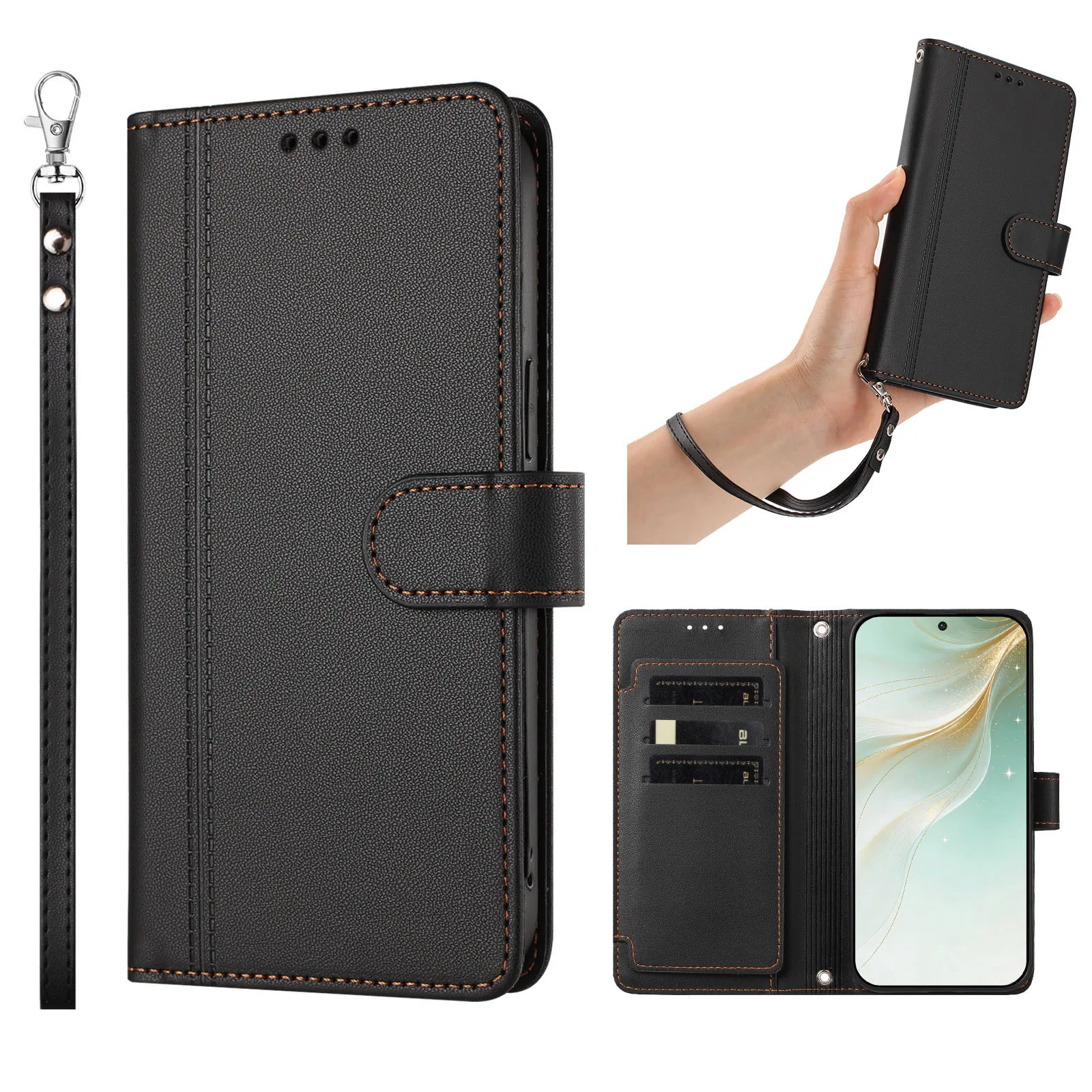 PU-Leder-Handyhülle für VIVO X300 ULTRA Y400 Y51 V70 FE Y31 V60 Lite mit Handgelenkschlaufe, Kartenfächern und Brieftaschenfunktion