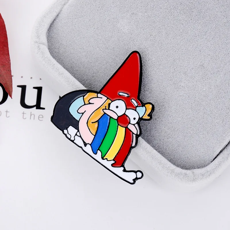 Vomitive Rainbow Dwarf Enamel Pins Funny Gnome Animated Cartoon Strange Town Badge Brooches Lapel Pin for Kids Gifts