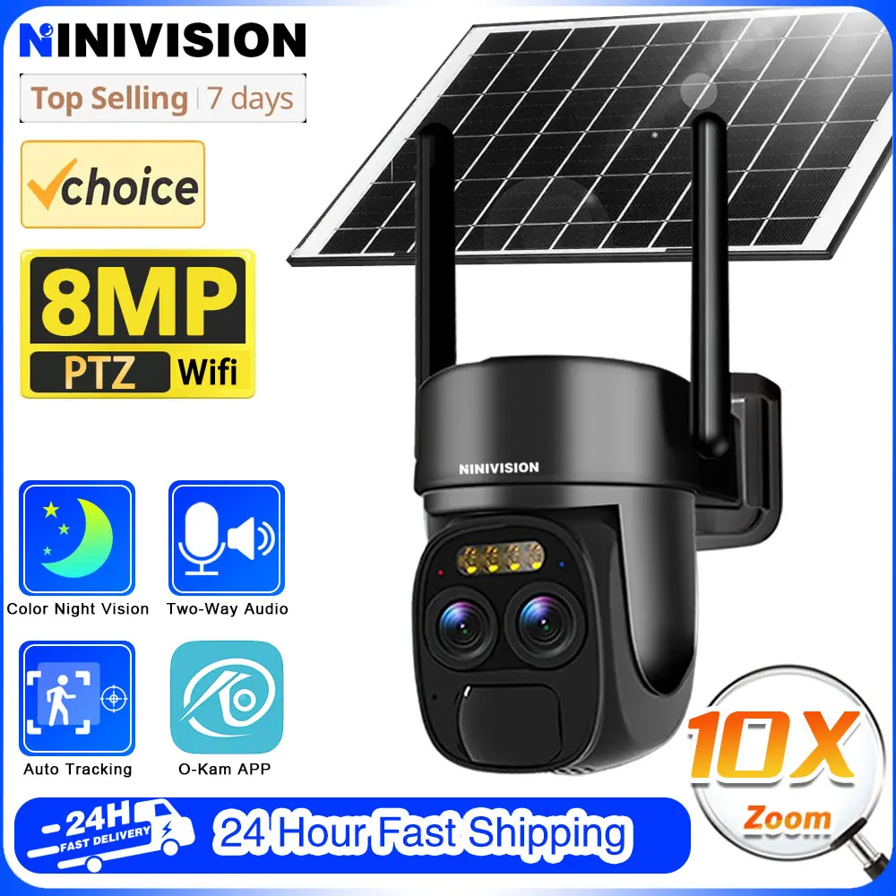 

8MP Wifi PTZ Solar Security IP Camera Wireless Outdoor 4K Dual Lens 10x Zoom Auto Tracking CCTV Surveillance O-Kam App Camera