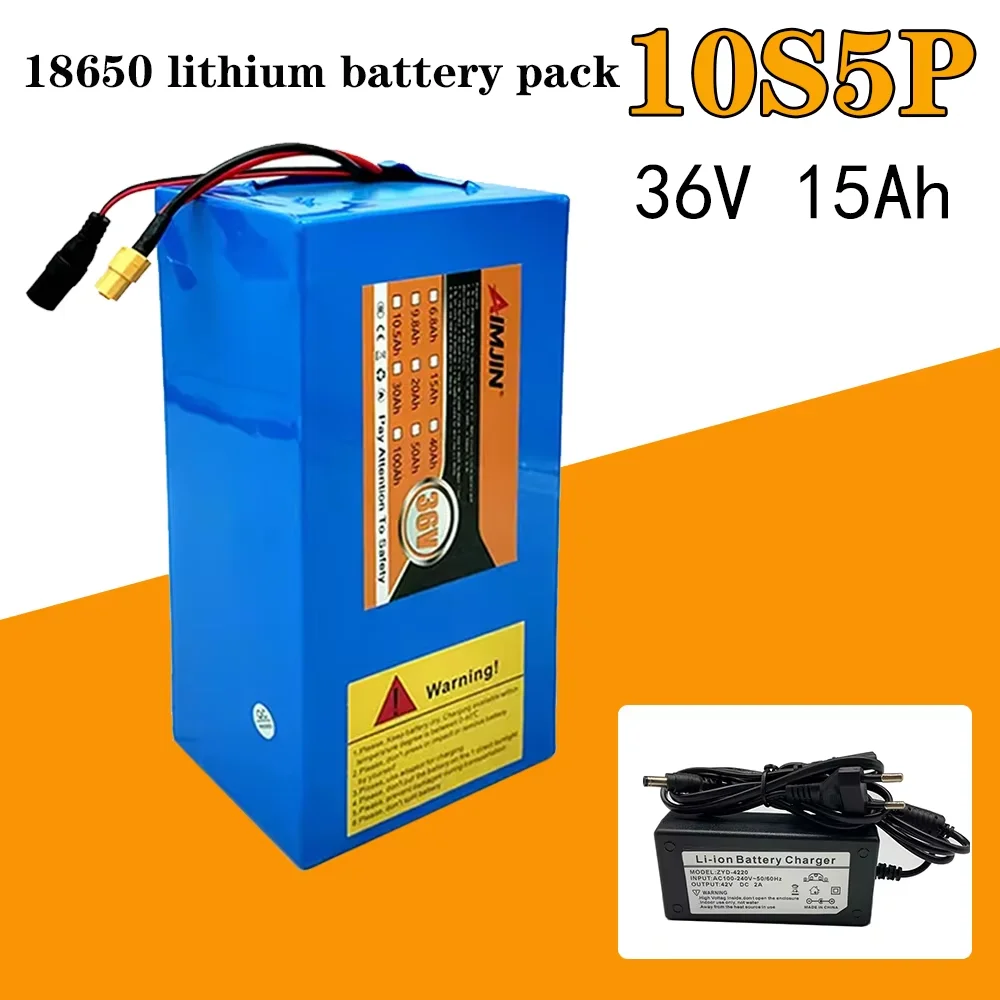 10s5p 36v 15Ah 18650 high-power rechargeable lithium battery XT60,DC,XT30 + charger, used for electric motorcycles,bicycle