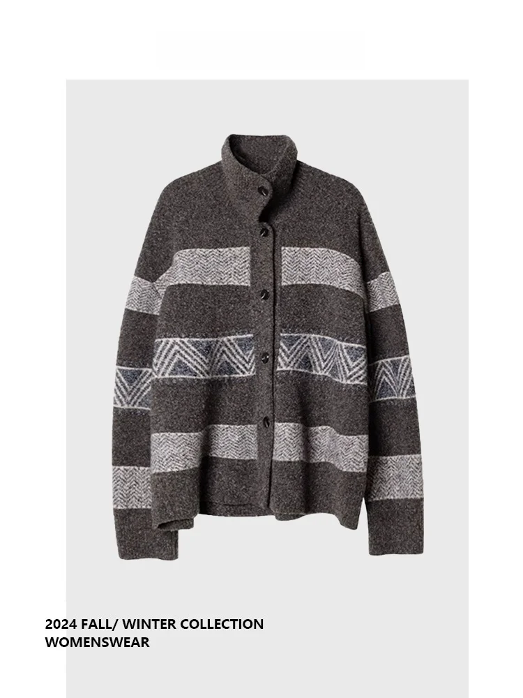 

Свитер-пальто свободного кроя в стиле Fair Isle, с воротником-стойкой, зимний, новый, комфортный, женский, модный