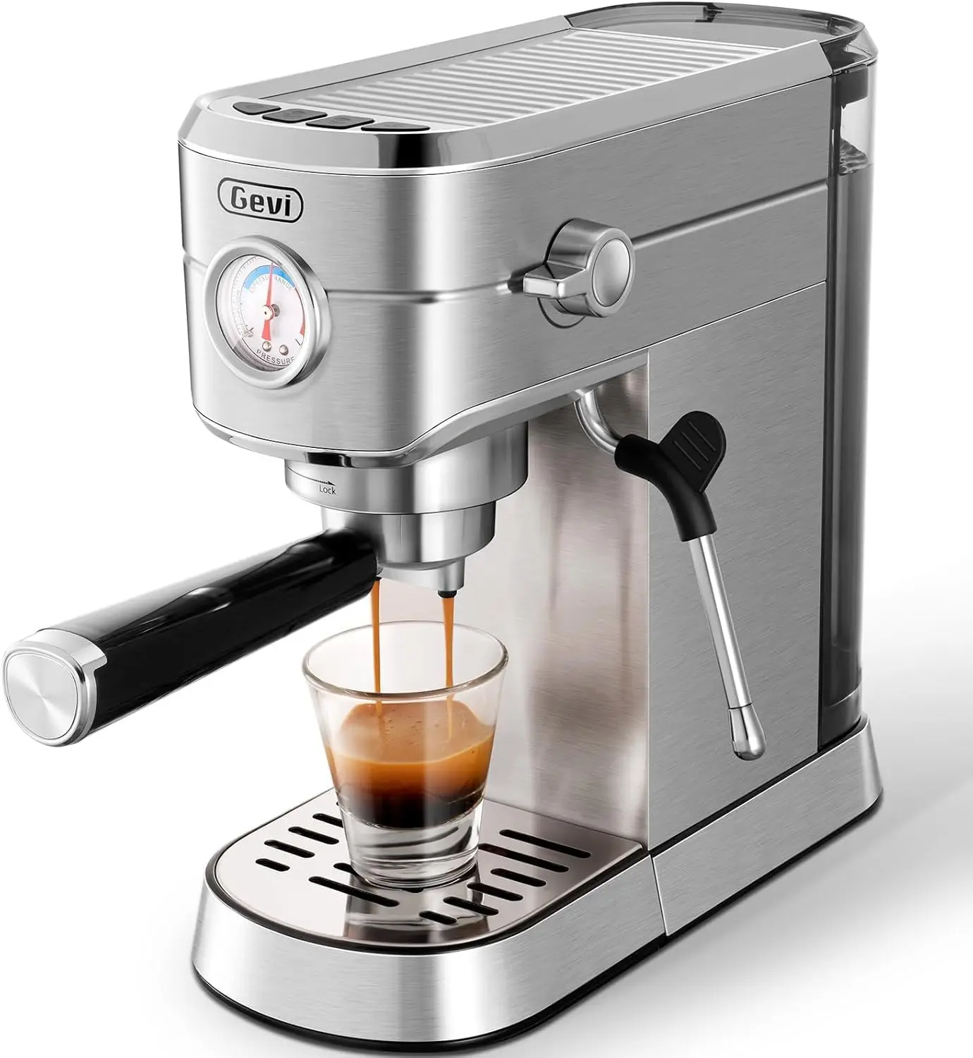 Professional 20 Bar Espresso Machine with Milk Frother, Stainless Steel Compact Cappuccino Maker for Home