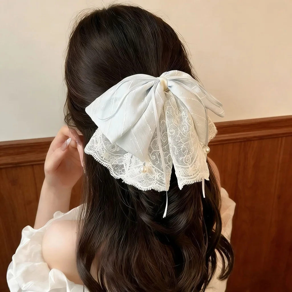 

Lace Hair Clip Light Color Sweet Hair Claw Bow Hair Claw Gentle Polka Dot Ponytail Clip For Dating Gatherings With Friends Daily