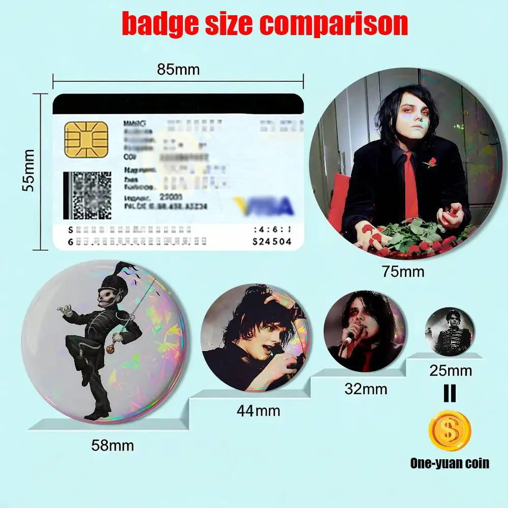 Depressed high school boy Gerard Way MCR Badges Badges On Backpack Jacket Cartoon Round Brooches  Acrylic Button Pins Collection