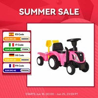 Homcom Tractor with Trailer for Children 12-36 Months with Headlights Shovel and Rake