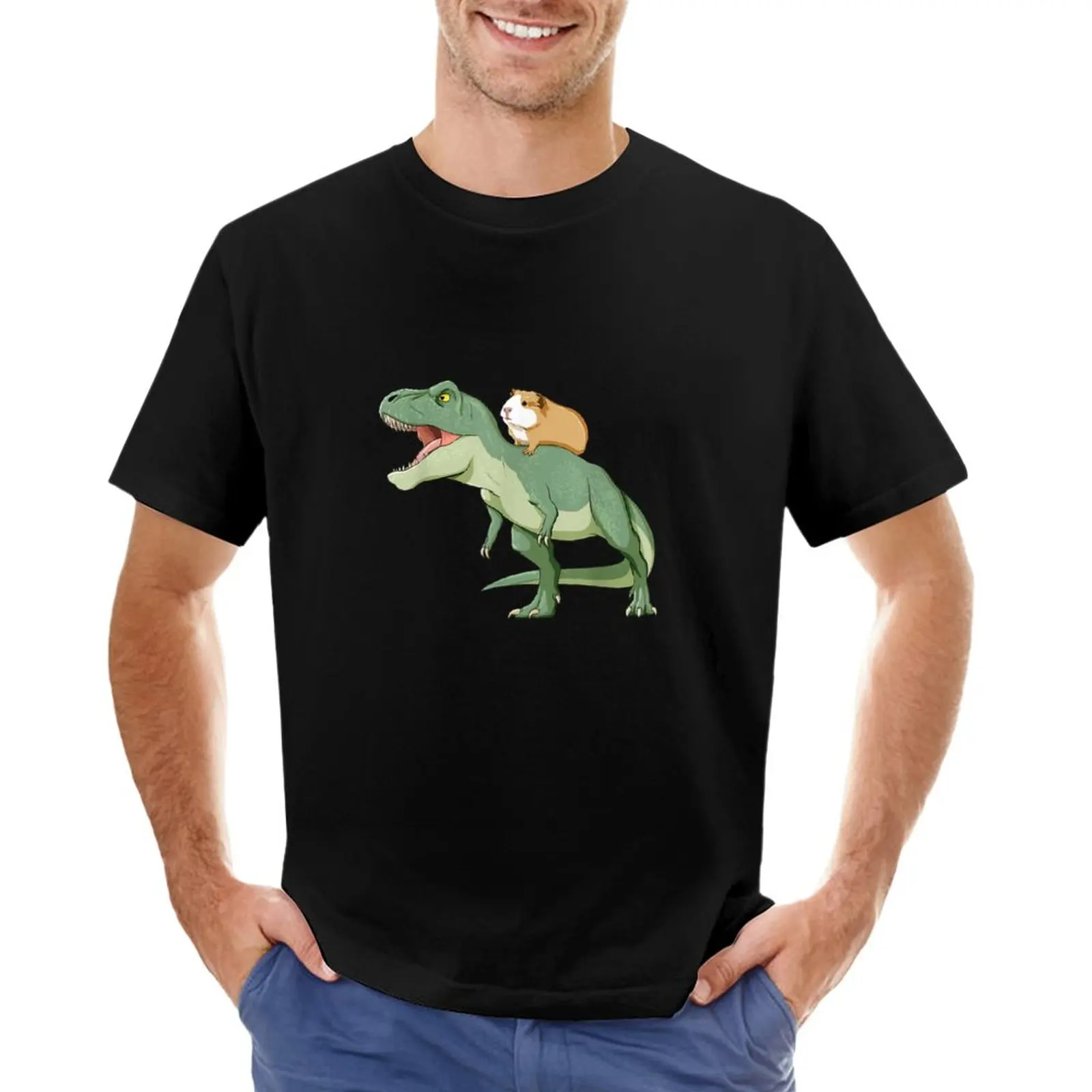Funny Guinea Pig Riding T Rex Dinosaur T-Shirt summer top vintage t shirt mens graphic t-shirts funny