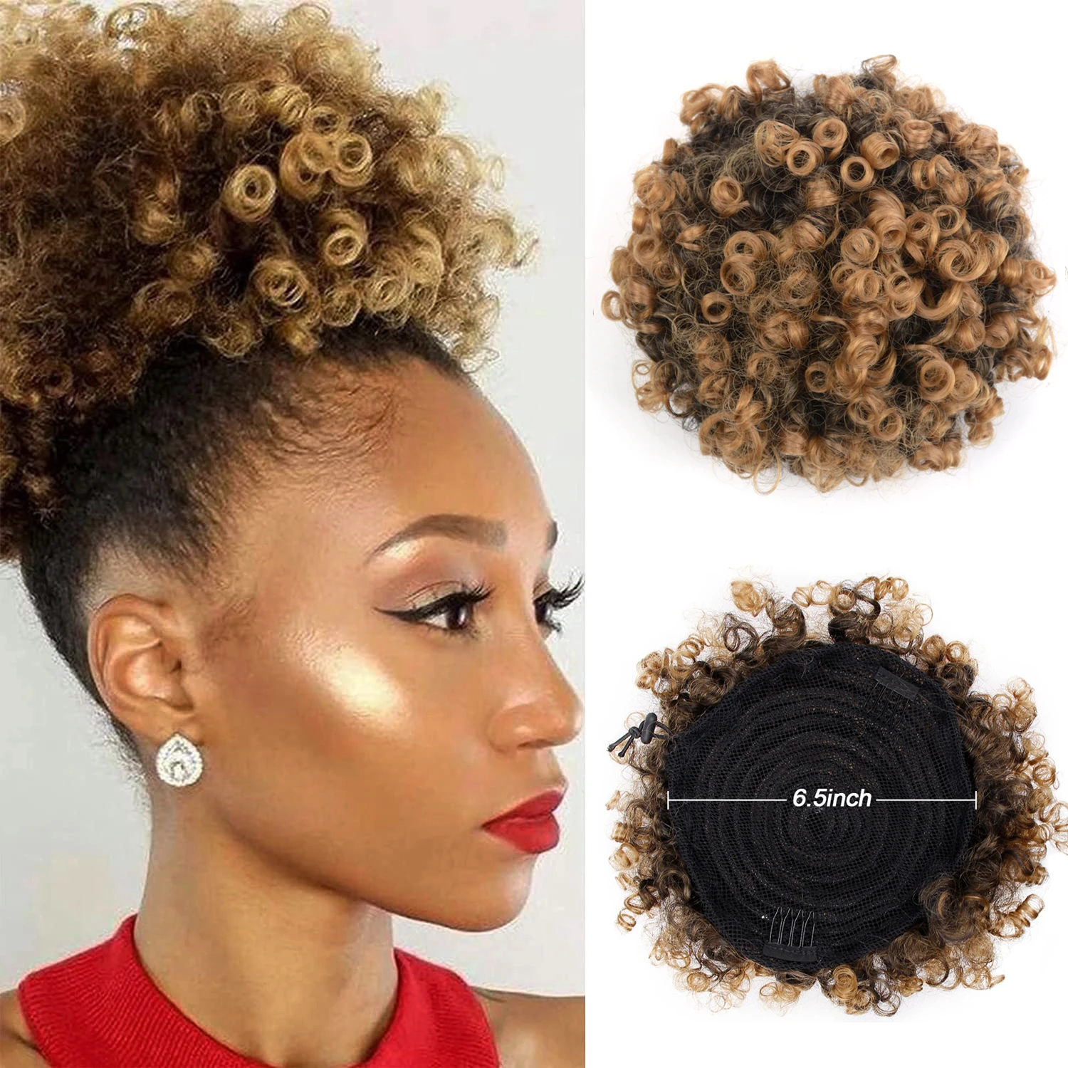 Cabelo curto encaracolado ondulado cabelo encaracolado cabelo encaracolado peruca chignon sintético rabo de cavalo afro extensões