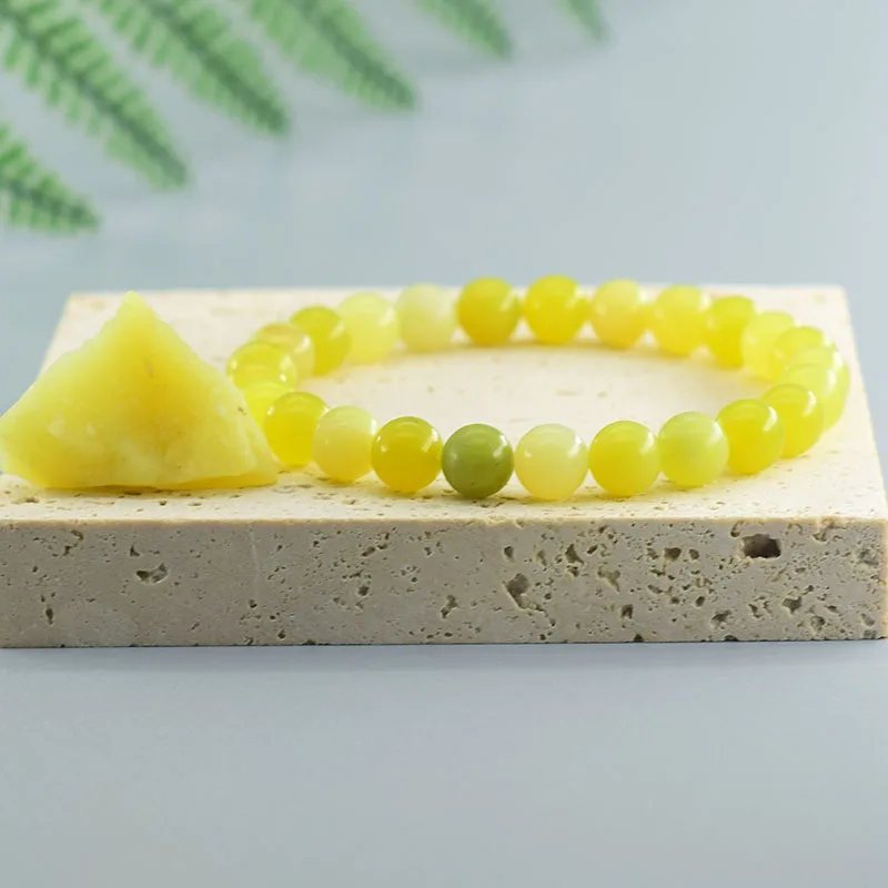 Natural Lemon Jades Bracelet Natural Yellow Stone Beads Bracelets for Men Women Ice Gem Bangle Elastic Jewelry Gift for Lovers