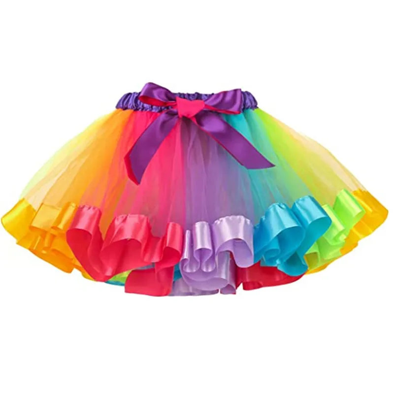 Shine Rainbow Tutu Skirt, Layered Ballet Skirts, Multicolor Tulle Dress Polyester for Toddlers, Girls