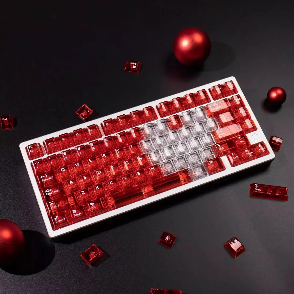 134 Keys Red White Heart Transparency Keycaps Set Cherry Height PBT Thermal Sublimation For 61 87 98 104 108 Mechanical Keyboard