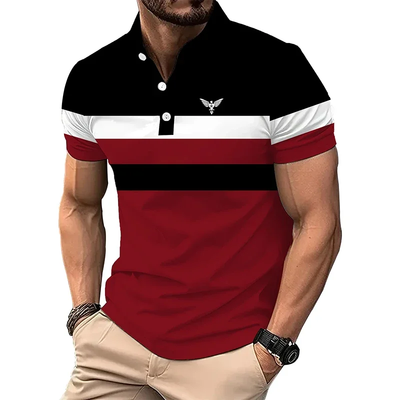 Men Fashion Summer Spell Color Short Sleeve Polo Shirt Men Clothes Casual Logo Print Sport Lapel Polo Shirt 100% Polyester