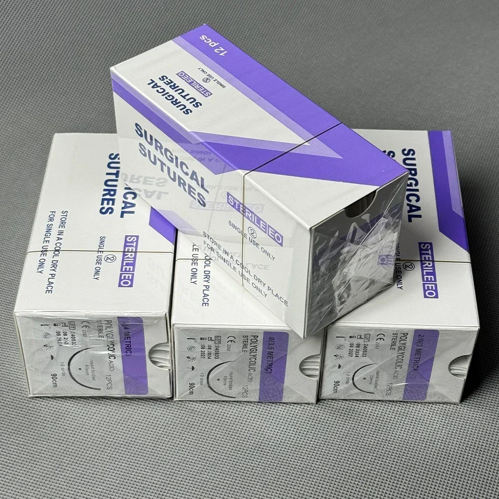 1 Box Absorbable Suture Thread Pet Dog PGA Veterinary Surgical Sutures With Needle Polyglycolic Acid Sterile Animal Pet Use 90cm