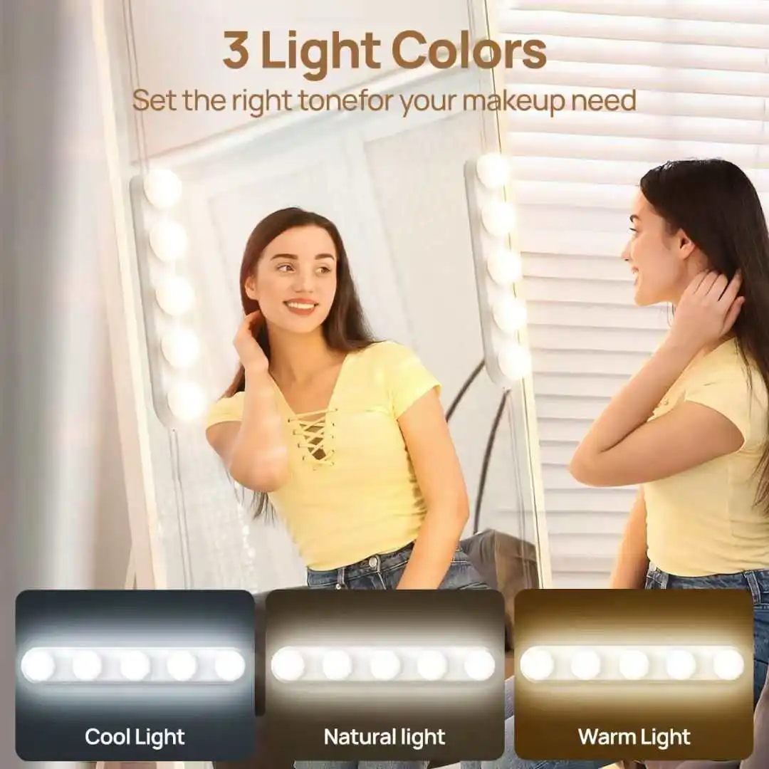 ضوء مرآة الغرور LED، سطوع قابل للتعديل بثلاثة ألوان، مصباح طاولة الزينة يعمل بمنفذ USB، مناسب لمرايا وخزائن الحمام