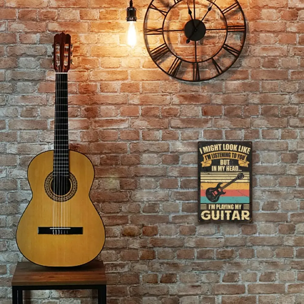 

Retro Tin Sign Guitar Metal Posters I Might Look Like I'm Listening to You Iron Sheet Painting Decor Wall Art Tin Decor Sign