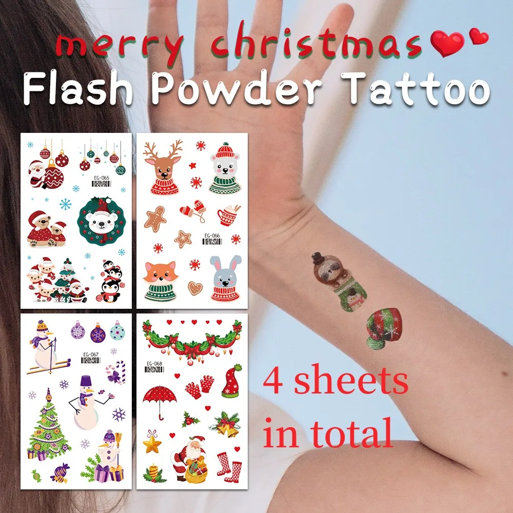 2022 Mix Christmas Temporary Tattoo New Year Children's Gift Butterfly Waterproof Tattoo Cartoon Sticker Boys Gril Fake Tattoo