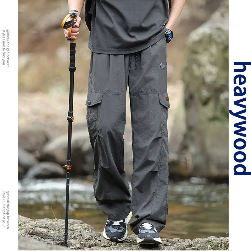 

Мужские функциональные модные плиссированные свободные прямые брюки с широкими штанинами, быстросохнущие эластичные повседневные брюки с защитой от ультрафиолета