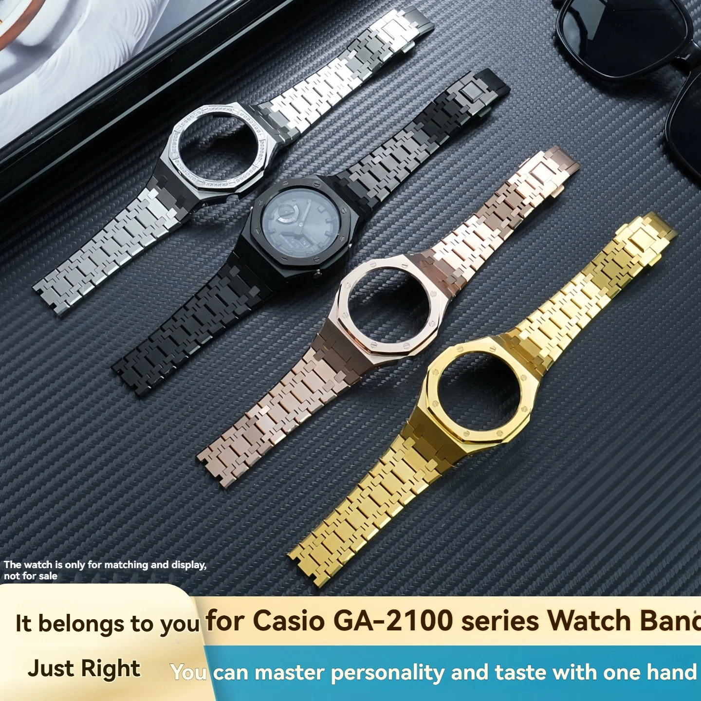 Solid Stainless Steel Mod Kit For Casio G-SHOCK GA2100 GA2110 GA-B2100，Metal Watch Case + Strap Full Replacement Wristband