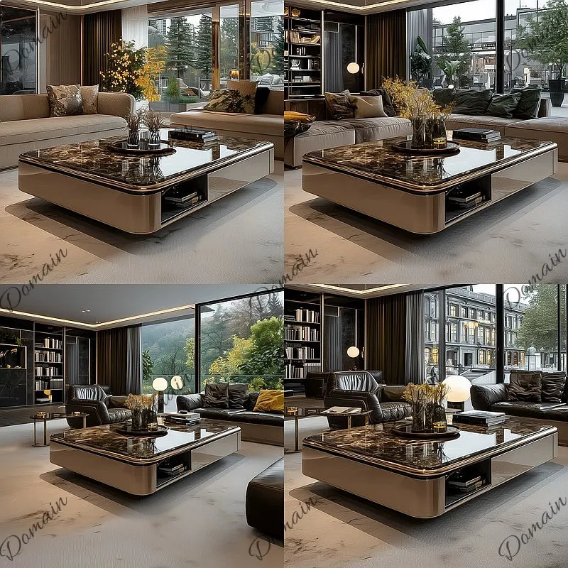 Light Luxury Microcrystalline Stone Coffee Table 1.5m Italian Living Room Storage Tea Table Solid Wood Marble Center Table