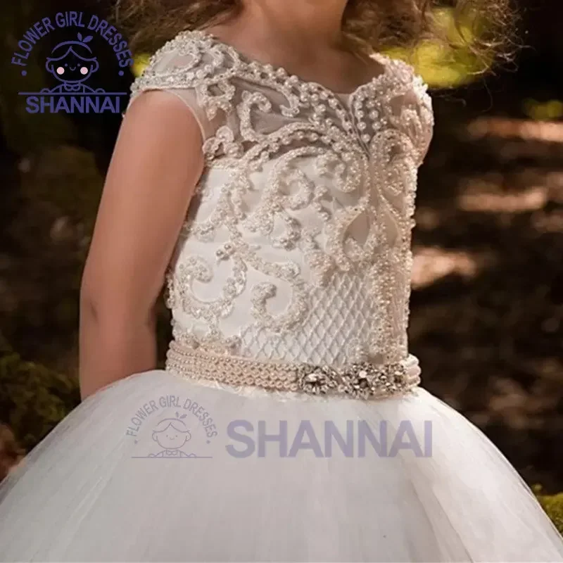 Flower Girl Dresses for weddings Lace O-Neck Floor-Length Sleeveless Bridesmaid Evening Princess Pageant Dress for Girls 1-14