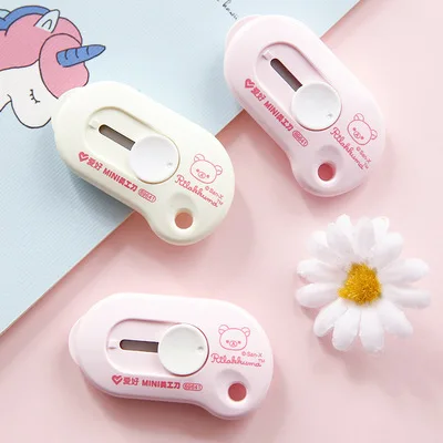 2pcs AIHAO 69641 Mini Retractable Rilakkuma Utility Knife Box Letter Cutter Kawaii Student Office Stationery Portable