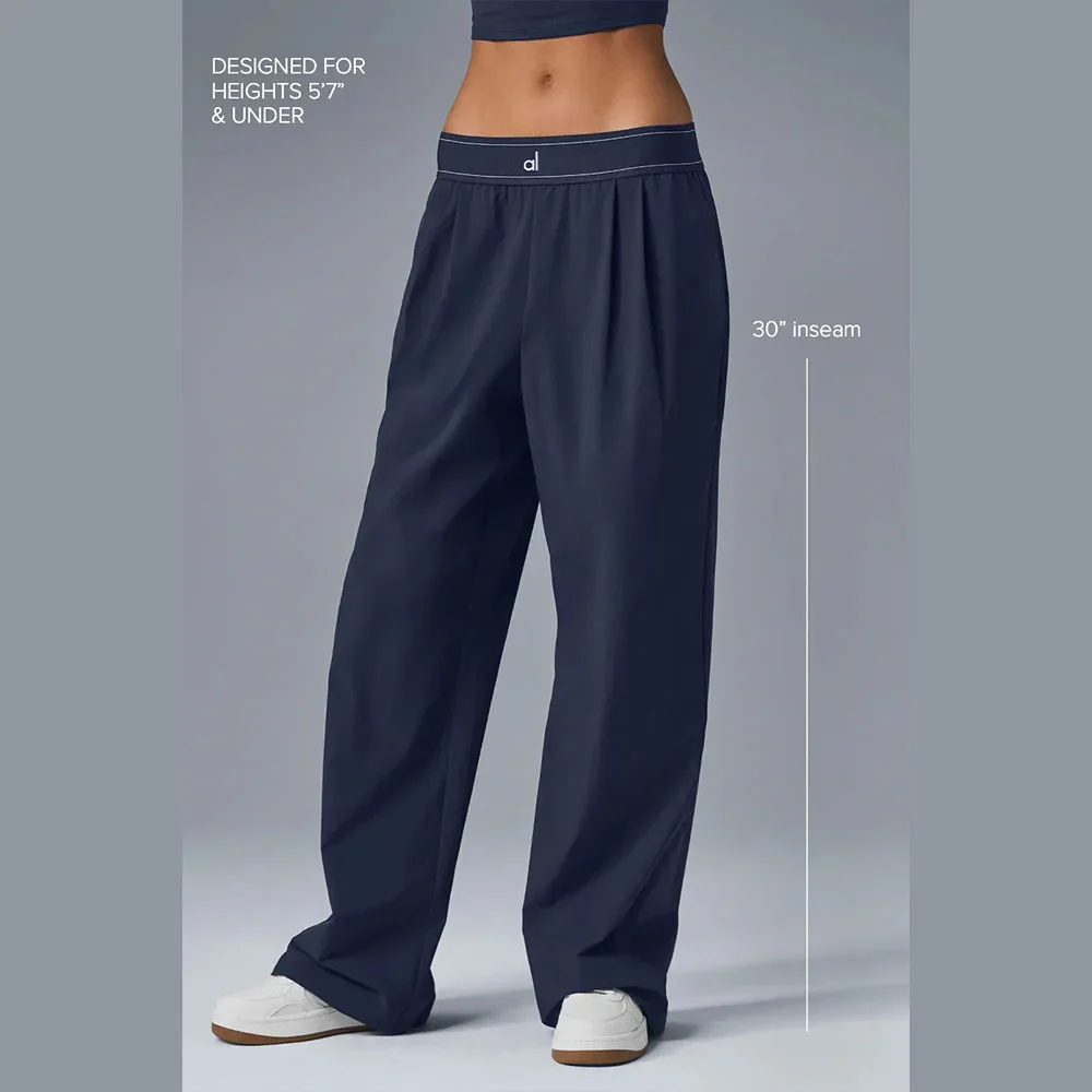 البدلة حتى بنطلون أسود وأزرق اليوغا السراويل الرياضية عالية الخصر مستقيم الساق مريحة فضفاضة واسعة السراويل خفيفة الوزن المرأة بانت