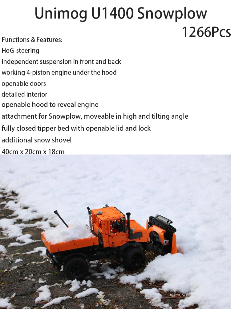 NIEUWE MOC Technische Unimog U1400 Sneeuwploeg Auto Model 1266 STKS Truck Bricks Speelgoed MOD 42126 F-150 DIY Speelgoed Monteren Kerstcadeaus - afbeelding 2