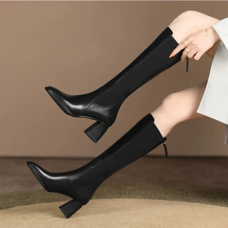 Boots Women Autumn and Winter Knitted Boots for Women Knee-high Socks Women Shoes Fashion Slip-on High Heels Retro Elastic Boots