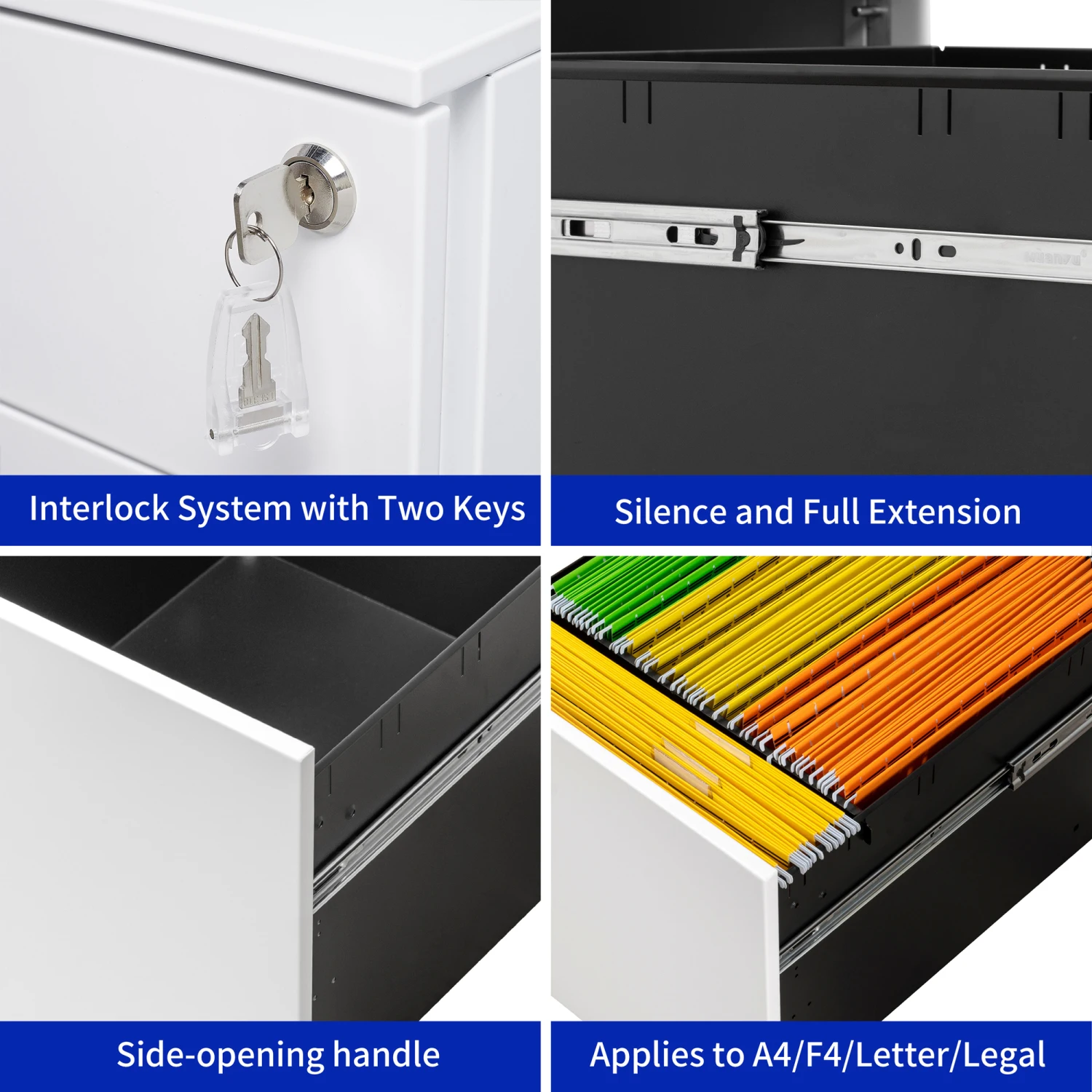 3 Drawer Mobile File Cabinet Lock Steel Legal/Letter/A4/F4 Size Fully Assembled Wheels Home/Office Design