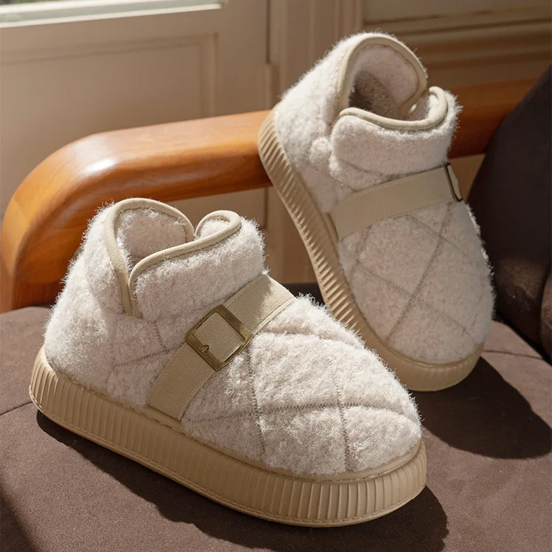 Casual Ankle Boots Female Winter Luxury Designer Platform Shoes Women Fashion Indoor Fluffy Slippers Flats Elegant Plush Booties