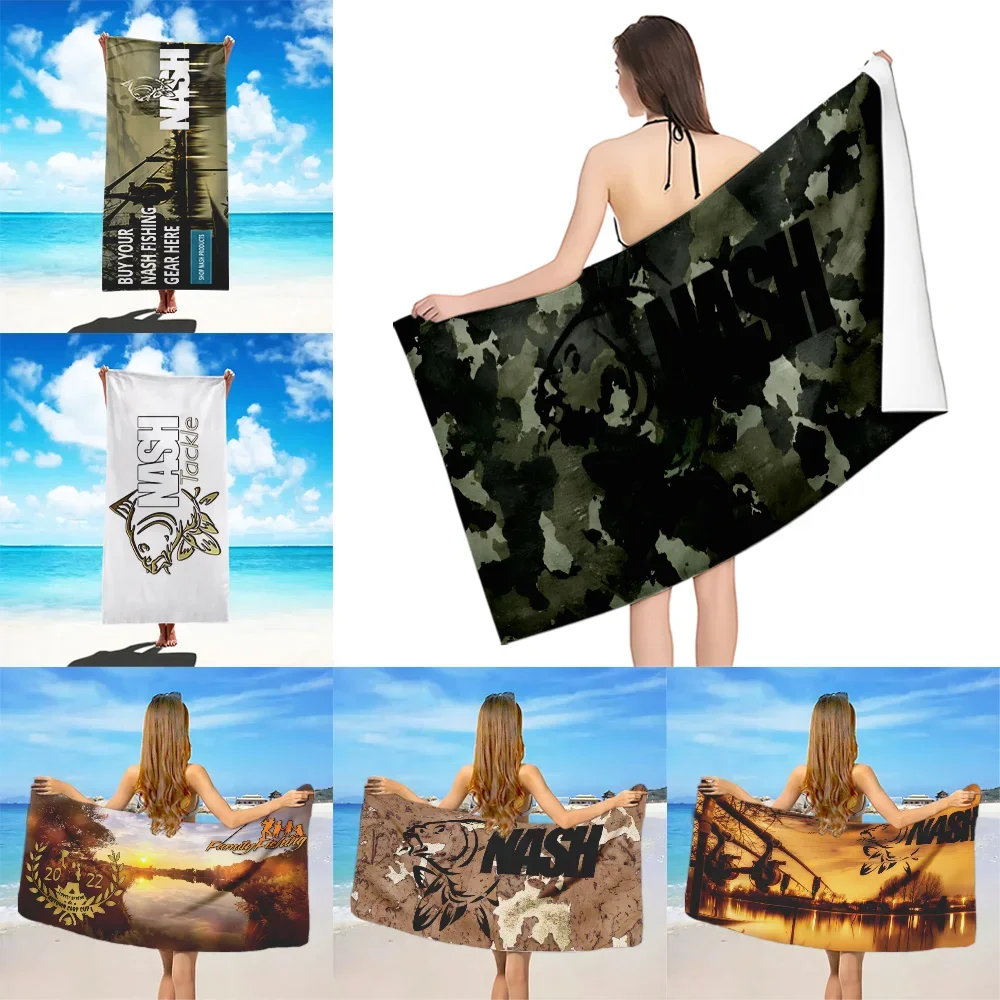 

Nash Fishing Logo Beach Towel Quick Dry Soft Microfiber SandFree Pool Throw Travel Gift for Women