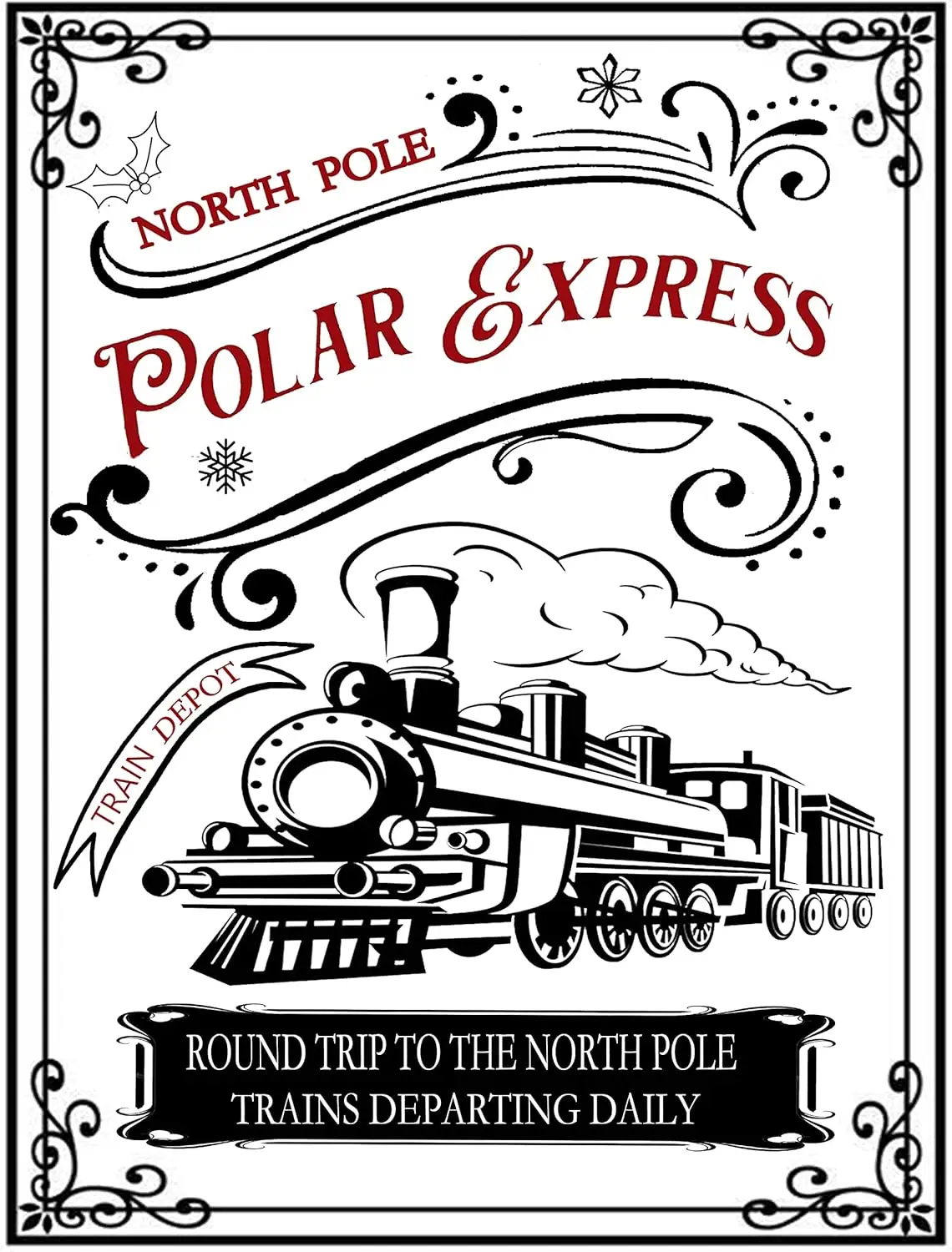 Polar Express Train Depot the North Pole Metal Tin Sign Christmas Vintage Retro Poster for Kitchen Cafe Bar Home Wall Decor Plaq