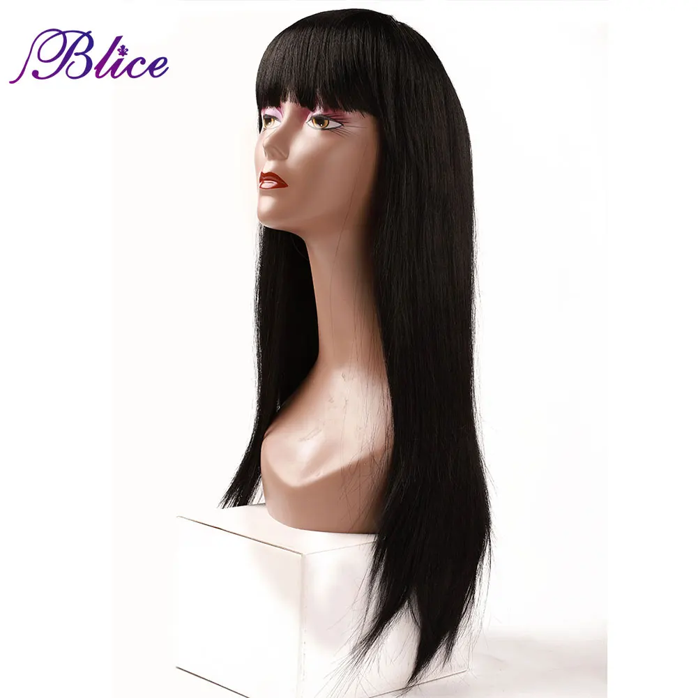 Blice Long Straight Black Wig With Blunt Bangs Synthetic Heat Resistant Hair Natural Looking Daily Wear Wig for Women