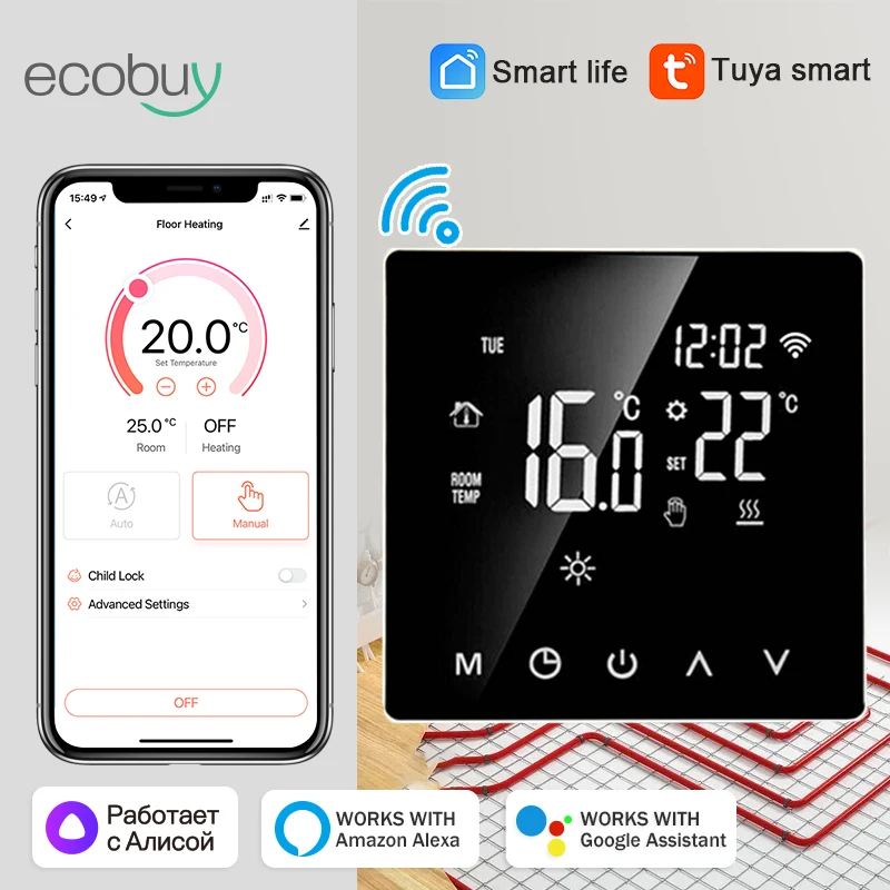 Tuya الذكية واي فاي ترموستات للتدفئة تحت الأرضية الدافئة الطابق ترموستات الطابق التدفئة تحكم متحكم في درجة الحرارة اليكسا #1