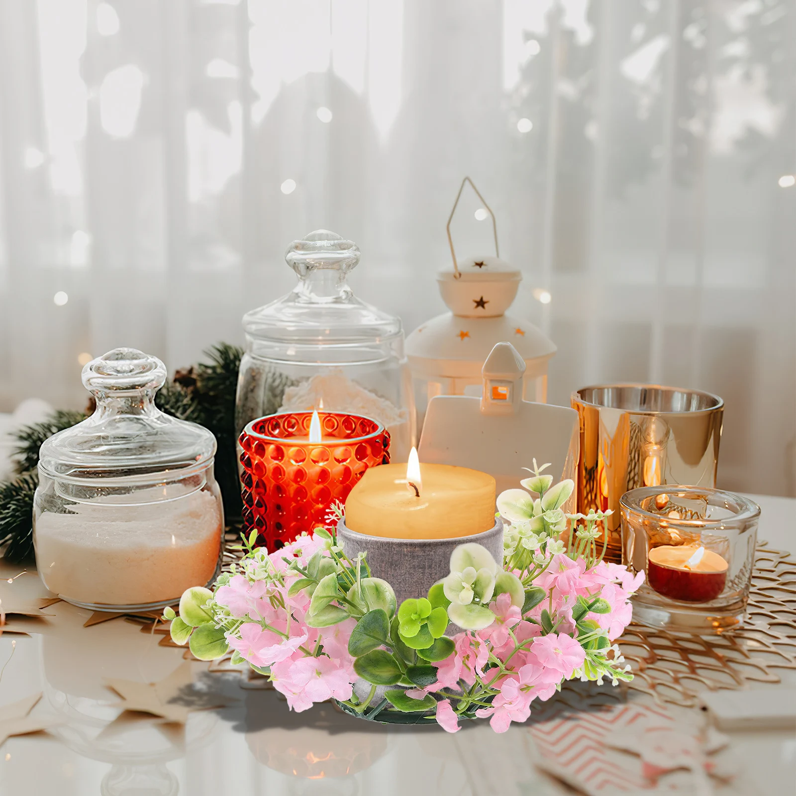 

Artificial Flower C Wreath Pink Flowers for Pillars Home Wedding Party Decor Longlasting Beauty Versatile Use Tabletop