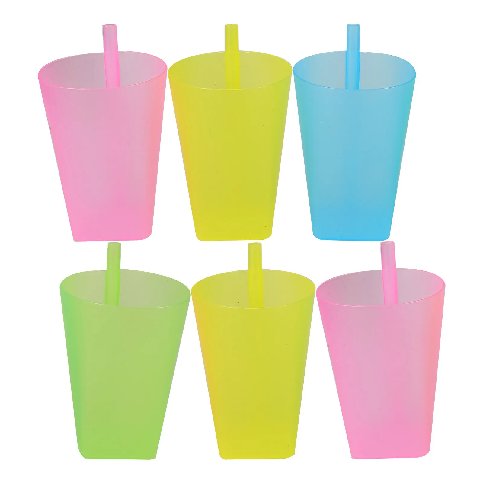 

6Pcs Plastic Sippy Cups for Kids with Straw Candy Color Reusable Safe Drinking Cups for Toddlers Children Smooth Edge