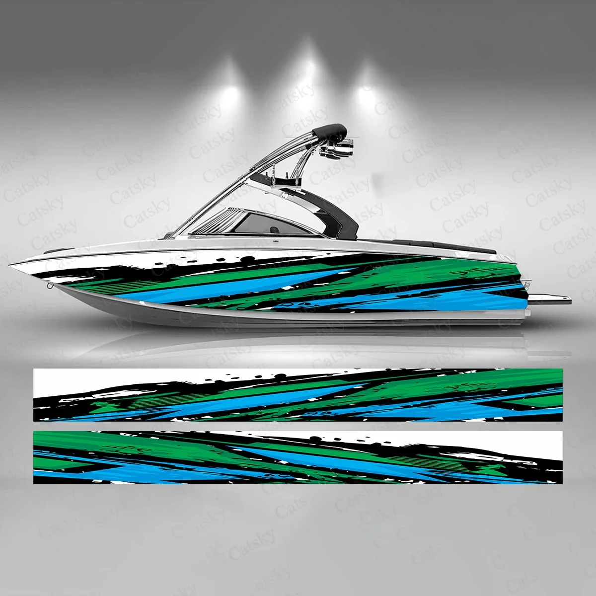 Blue Green Graffiti Colorful Boat Sticker Fashion Custom Fish Boat-Sticker Vinyl Waterproof Boat Wrap Graphic Boat Wrap Decal