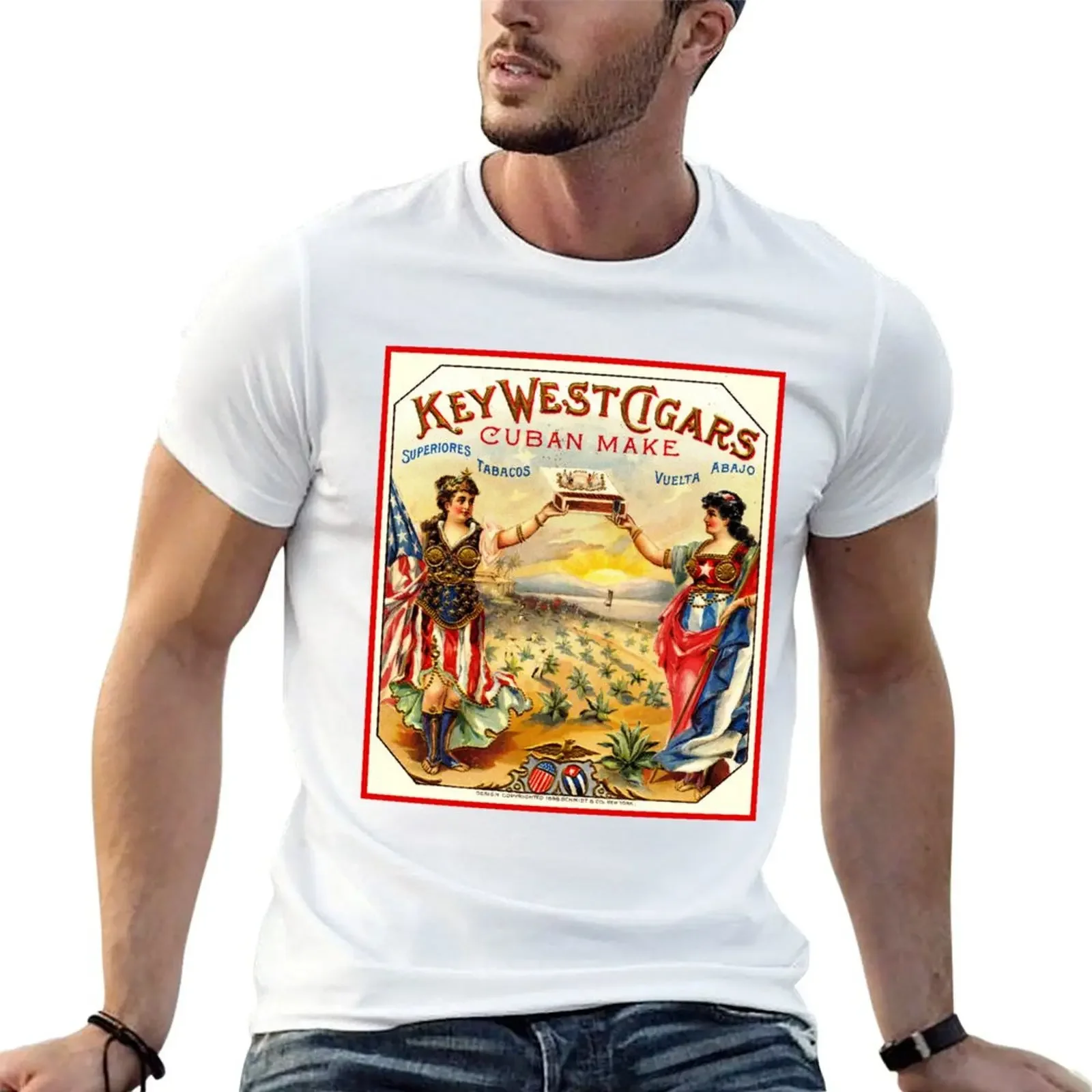 

KEY WEST CIGARS : Vintage 1898 Cuban Advertising Print T-Shirt anime figures quick drying shirts graphic Men's t-shirts