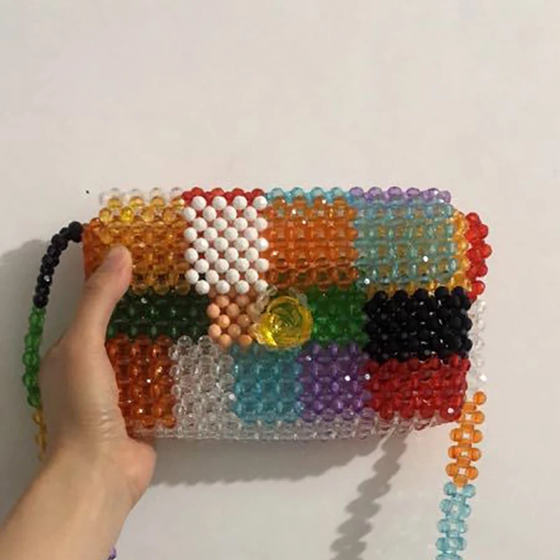 

New Fairy Beaded Box Handbag Yellow Giraffe Pattern Double Belt Crossbody Bag Girl Plastic Square Fashion Mix Color Purse