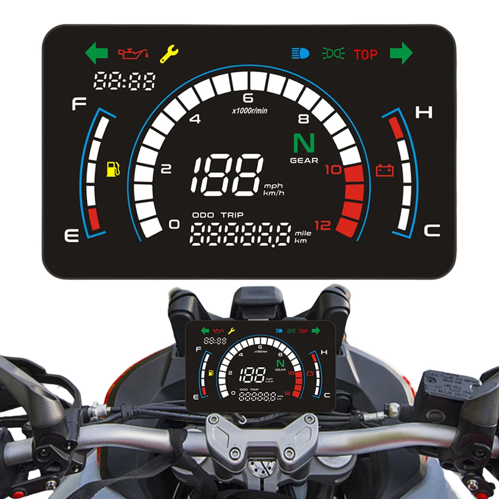 

Motorcycle Digital Speedometer LCD Screen Motorbike Dashboard Larger Board Adjustable Digital Meter Speedometer Assy