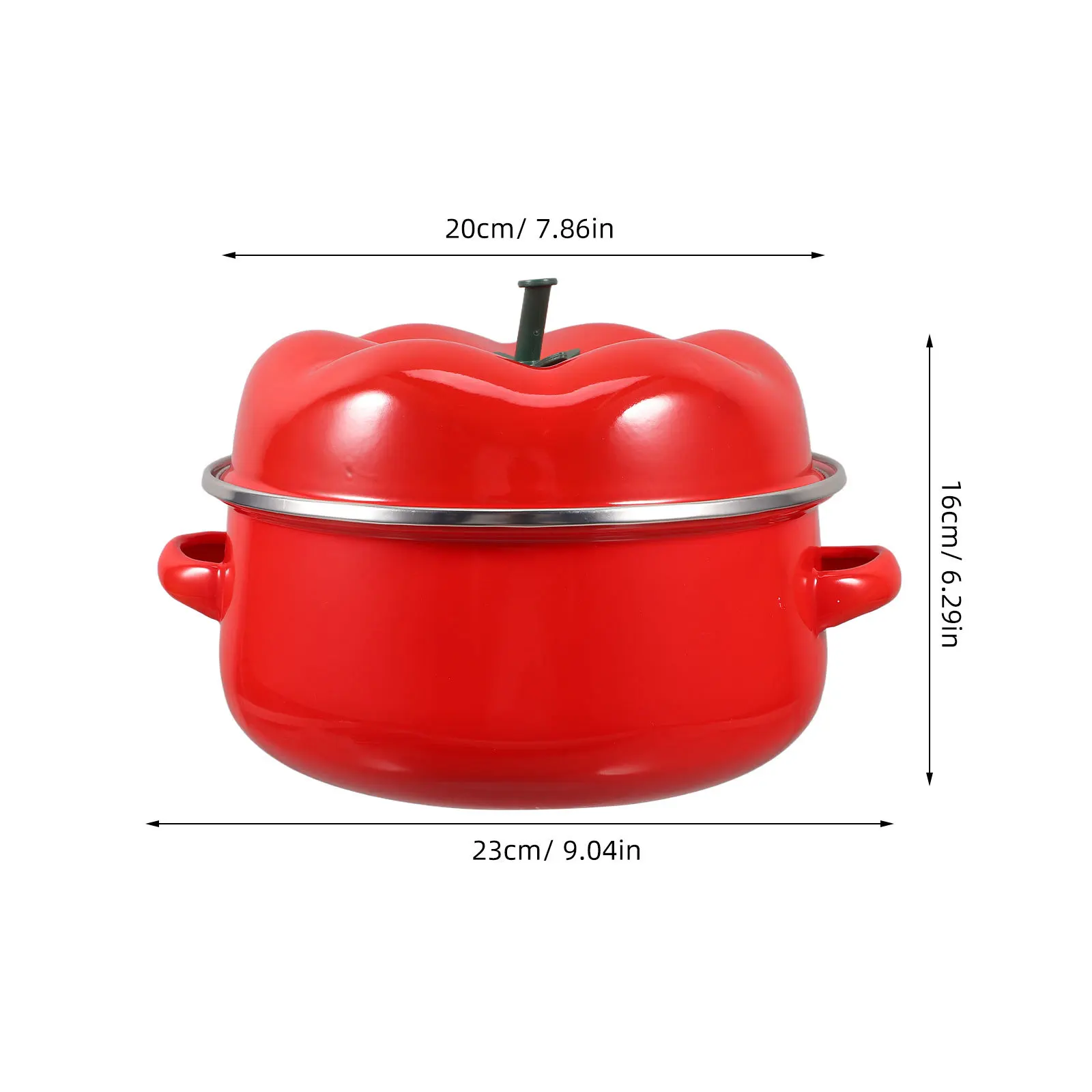 Garnek emaliowany 20 cm, pomarańczowo-czerwony, z dwoma uchwytami, do zupy, na indukcję, do kuchni domowej, wielofunkcyjny, do gotowania na wolny tempie.