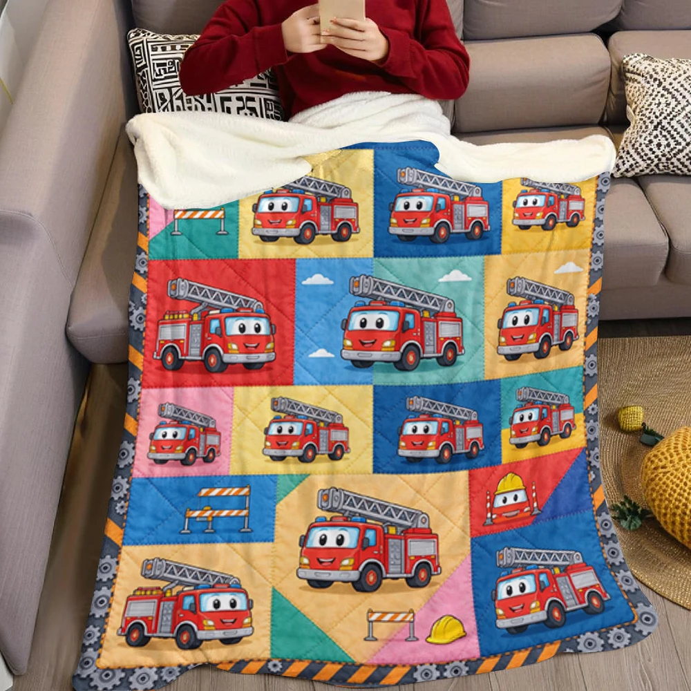 Fire Truck Diamond Bolt Flannel Blanket Perfect for Sofa Office Bed Travel Sleep Read Relax Camping Four Season Use