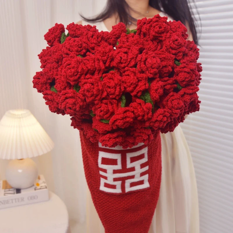 

Rose Bouquet Throw Blanket, Finished Hundred Happiness Wedding Blanket, Engagement Gift for Couple, New Home Decor Accent