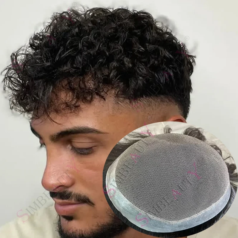 

18 мм 15 мм афро вьющиеся европейские черные мужские человеческие волосы парик австралийский кружевной топ и тонкий PU вокруг 24 мм вьющиеся системы замены волос