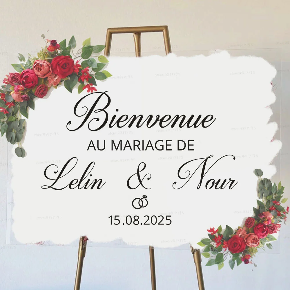 Benvenue Au Mariage De Stickers Customized Name And Date Wall Decals Personalized Wedding Mirror Stickers Wedding Welcome Sign