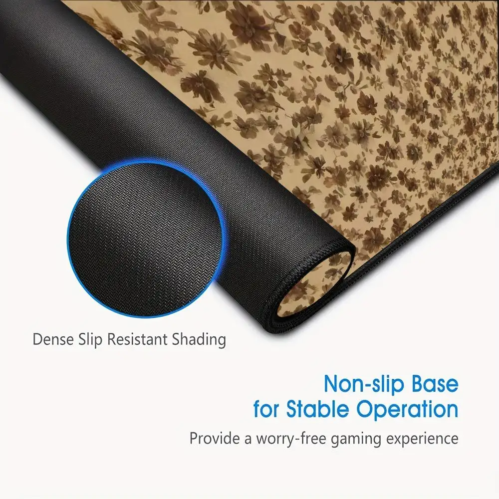 Большой коврик для мыши в стиле ретро с коричневым цветочным принтом, настольный коврик в стиле ретро с цветочным узором, подходит для офиса и домашнего декора.